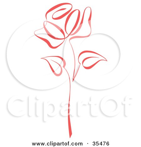 Clipart Illustration of a Red Rose With Two Leaves On The Stem by C Charley-Franzwa