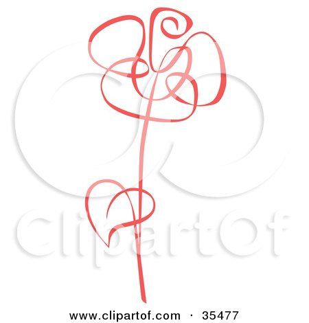 Clipart Illustration of a Red Rose With A Single Leaf On The Stem by C Charley-Franzwa