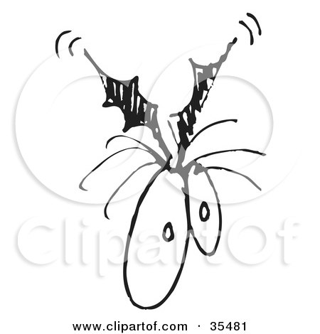 Clipart Illustration of a Black And White Flying Bat With Big Eyes by Andy Nortnik