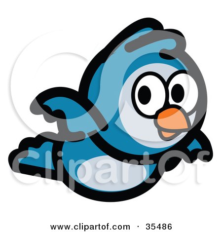 Clipart Illustration of a Cute Blue Bird Glancing And Flying By by Andy Nortnik