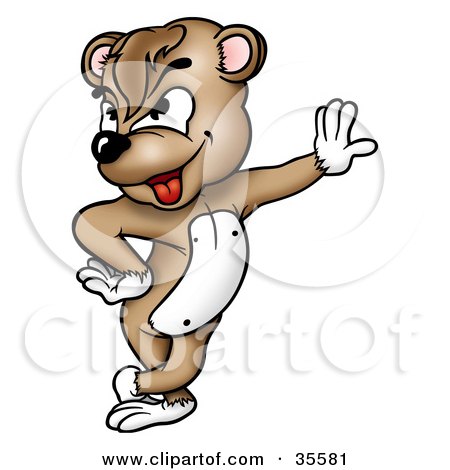 Clipart Illustration of a Brown Bear With Attitude, Leaning Against A Wall by dero