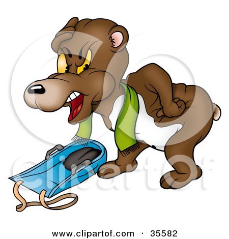 Clipart Illustration of a Grumpy Bear Rubbing His Head After Falling Of His Sled by dero