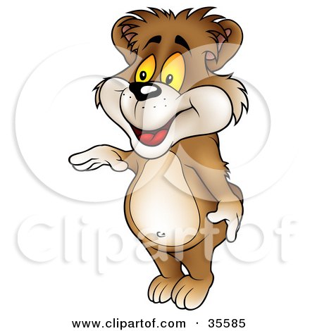 Clipart Illustration of a Friendly Bear Standing On His Tippy Toes And Gesturing With His Hands by dero