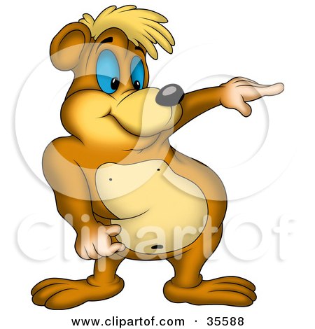 Clipart Illustration of a Blue Eyed Bear Pointing And Giving Directions by dero