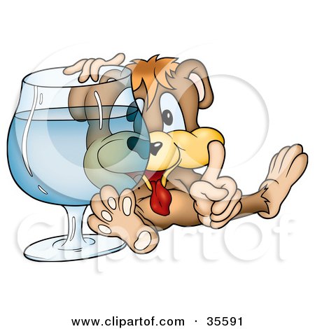 Clipart Illustration of a Drunk Bear Resting His Arm On A Large Cocktail Glass by dero