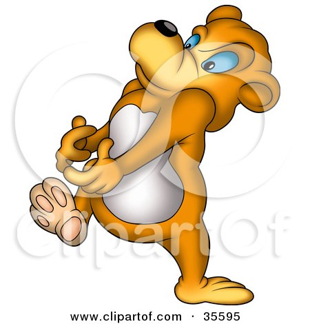 Clipart Illustration of a Blue Eyed Bear Walking And Carrying An Invisible Item by dero