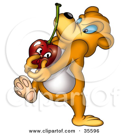 Clipart Illustration of a Bear Carrying A Heavy Cherry by dero