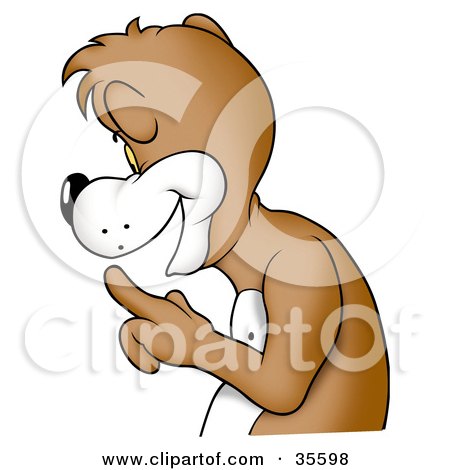 Clipart Illustration of a Friendly Bear In Profile, Gesturing To Be Quiet by dero