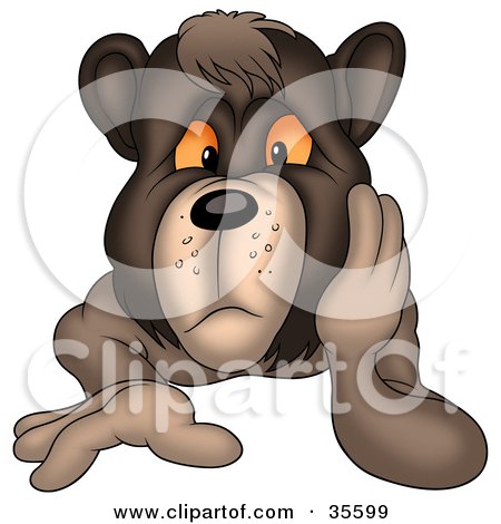 Clipart Illustration of a Grouchy Bear Resting His Cheek On His Hand by dero