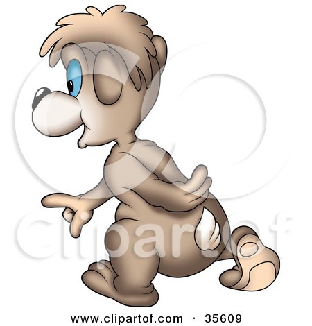 Clipart Illustration of a Friendly Bear With Blue Eyes, Walking Away by dero