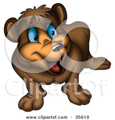 Clipart Illustration of an Excited Blue Eyed Bear Looking Right by dero