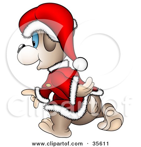 Clipart Illustration of a Blue Eyed Christmas Santa Bear Walking Away by dero