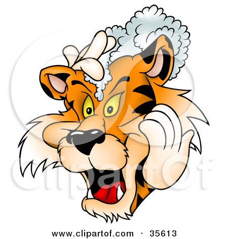 Clipart Illustration of a Tiger Washing His Mane With Shampoo by dero