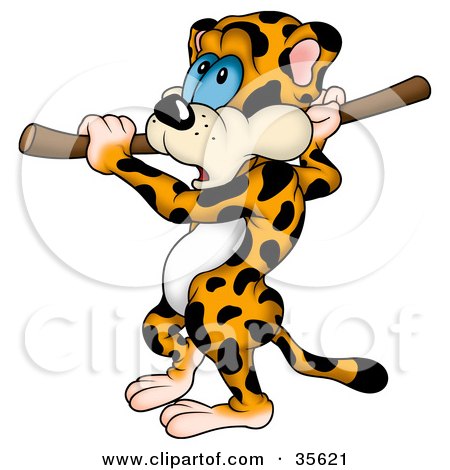 Clipart Illustration of a Nervous Leopard Eying His Goal While Preparing To Do The Pole Vault by dero