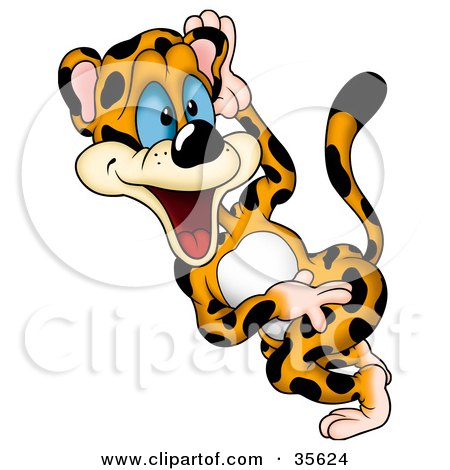 Clipart Illustration of a Goofy Leopard Twisting His Torso While Dancing by dero
