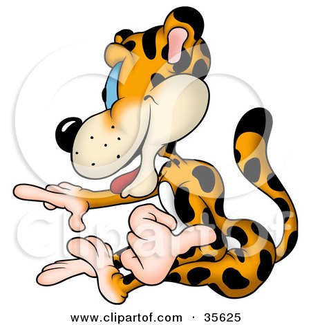Clipart Illustration of a Leopard Pointing And Directing Left by dero