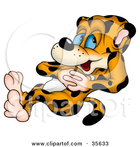 Clipart Illustration of a Relaxing Leopard Leaning Back And Clasping His Hands Together by dero