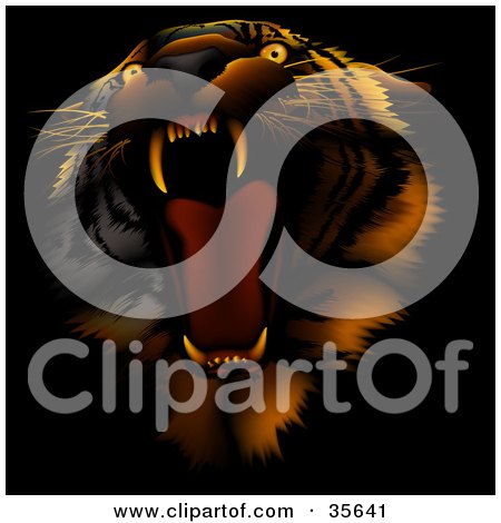 Clipart Illustration of a Bad Tempered Tiger Roaring, On A Dark Background With Red Lighting by dero