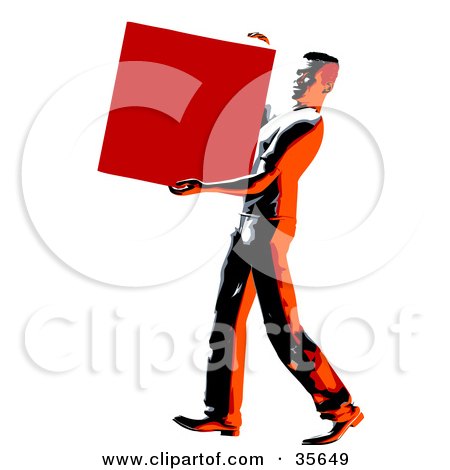 Clipart Illustration of a Strong Man Carrying And Delivering A Heavy Box by Tonis Pan
