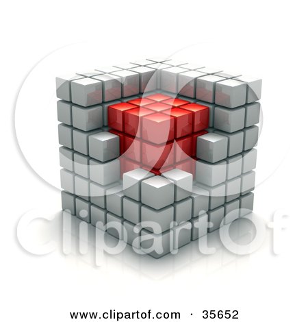 Clipart Illustration of White Cubic Walls Around A Red Core In A Puzzle Cube by Tonis Pan