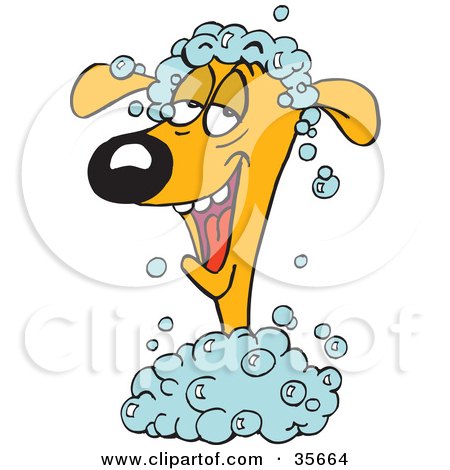Clipart Illustration of a Relaxed Dog Taking A Pampering Bubble Bath by Dennis Holmes Designs