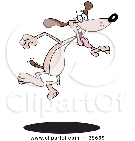 Clipart Illustration of a High Strung Dog Wagging His Tail And Leaping Into The Air, With A Shadow by Dennis Holmes Designs