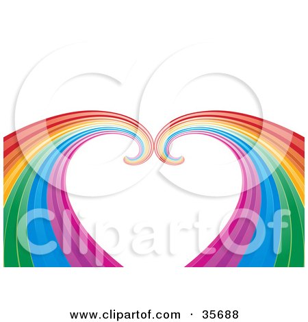 Clipart Illustration of a Curling Rainbow Forming A Heart On A White Background by elaineitalia