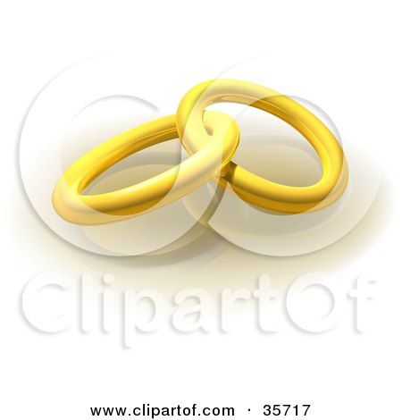 Clipart Illustration of Two Entwined Gold Engagement Bands On A Reflective White Surface by dero