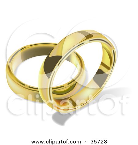 Clipart Illustration of Two Golden Wedding Bands, One Standing Upright by dero