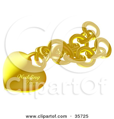 Clipart Illustration of a Golden Wedding Heart Pendant On A Chain by dero