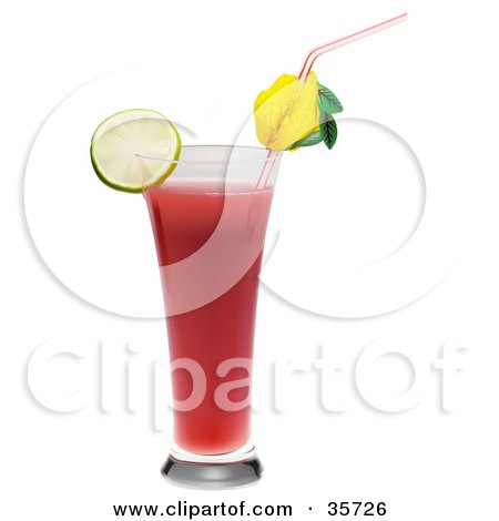 Clipart Illustration of a Straw And Garnish On A Tall Red Dream Cocktail Drink by dero
