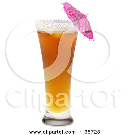 Clipart Illustration of a Pink Umbrella In A Tall Sun Orange Cocktail Drink by dero