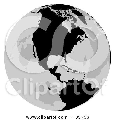 Clipart Illustration of a Gray And Black Globe Featuring North America by dero
