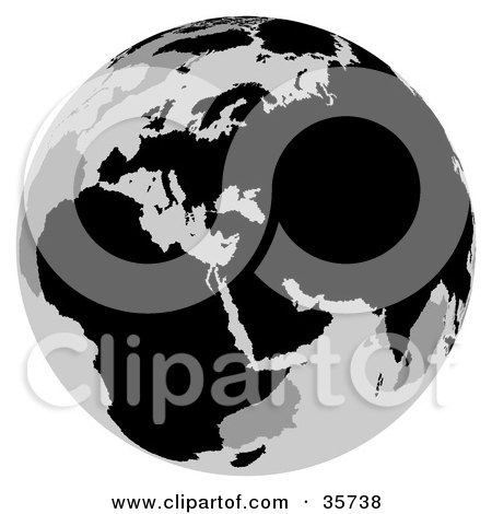 Clipart Illustration of a Gray And Black Globe Featuring Europe by dero