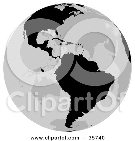 Clipart Illustration of a Gray And Black Globe Featuring The North And South American Continents by dero