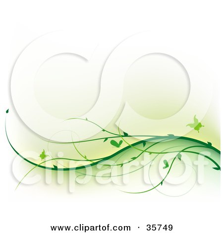 Clipart Illustration of Butterflies Fluttering Over Waves Of Green Vines by dero