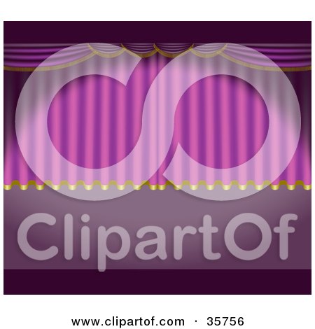 Clipart Illustration of a Spotlight Shining On Rising Purple Theater Curtains by dero