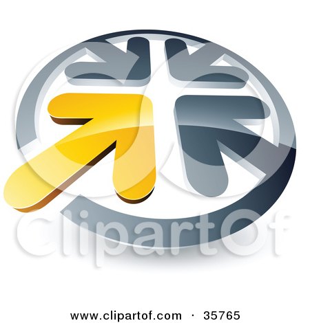 Clipart Illustration of a Pre-Made Logo Of A Yellow Arrow Standing Out In A Circle Of Chrome Arrows by beboy