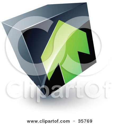 Clipart Illustration of a Pre-Made Logo Of A Green Arrow On A Tilted Black Cube by beboy