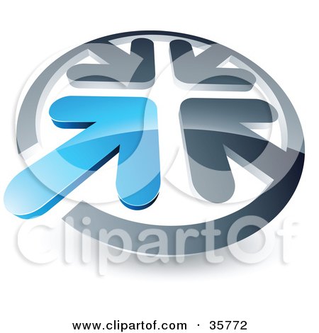 Clipart Illustration of a Pre-Made Logo Of A Blue Arrow Standing Out In A Circle Of Chrome Arrows by beboy