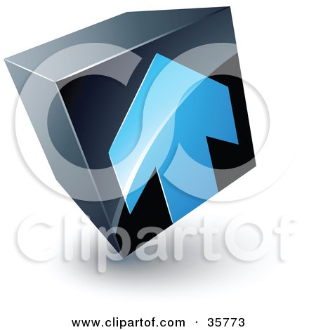 Clipart Illustration of a Pre-Made Logo Of A Blue Arrow On A Tilted Black Cube by beboy