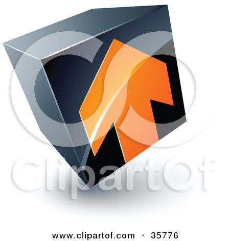 Clipart Illustration of a Pre-Made Logo Of An Orange Arrow On A Tilted Black Cube by beboy