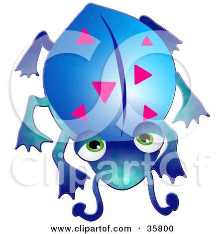 Clipart Illustration of a Tired Blue Beetle With Green Eyes And Pink Triangle Markings by Prawny