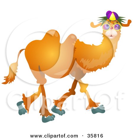 Clipart Illustration of a Goofy Brown Camel Wearing A Hat And Glasses by Prawny