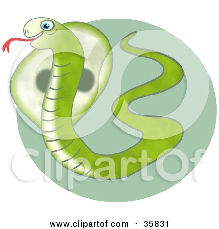 Clipart Illustration of a Green Hissing Cobra Snake Showing Its Hood by Prawny
