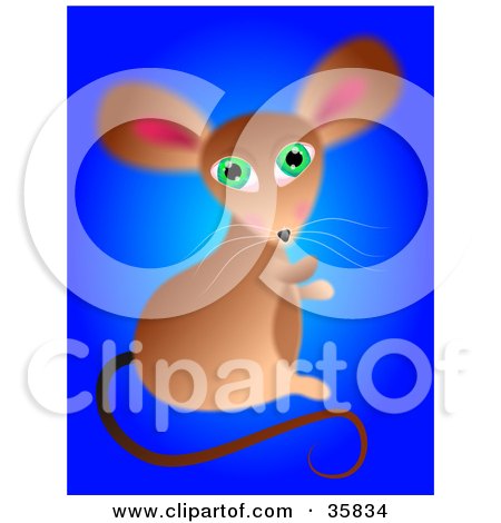 Clipart Illustration of a Cute Green Eyed Mouse Sitting On A Blue Background, Looking Over Its Shoulder by Prawny