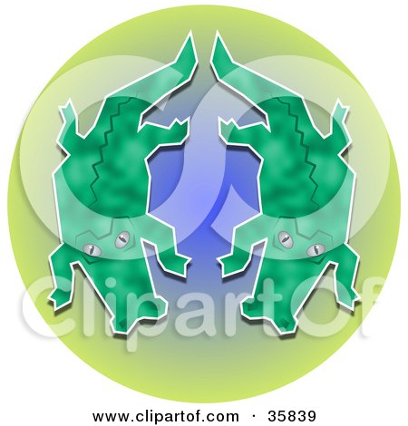 Clipart Illustration of a Pair Of Gators Floating In A Murky Green And Blue Pond by Prawny