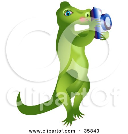 Clipart Illustration of a Female Alligator Standing On Her Hind Legs And Taking Pictures With A Camera by Prawny