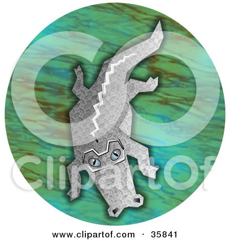 Clipart Illustration of a Gray Gator Floating In A Pond by Prawny