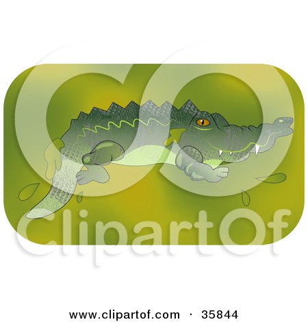 Clipart Illustration of a Gator Swimming In A Murky Green Pond by Prawny